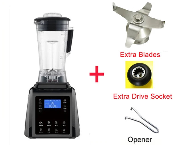 Automatic Digital Touchscreen 3HP Professional Blender with a 2L BPA-free container and touchscreen controls, showcasing its sleek design and stainless steel blades.