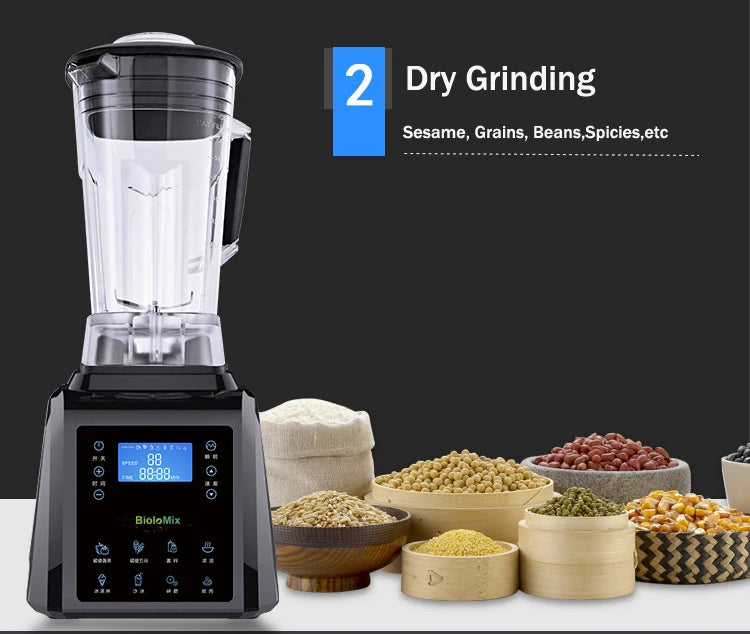 Automatic Digital Touchscreen 3HP Professional Blender with a 2L BPA-free container and touchscreen controls, showcasing its sleek design and stainless steel blades.