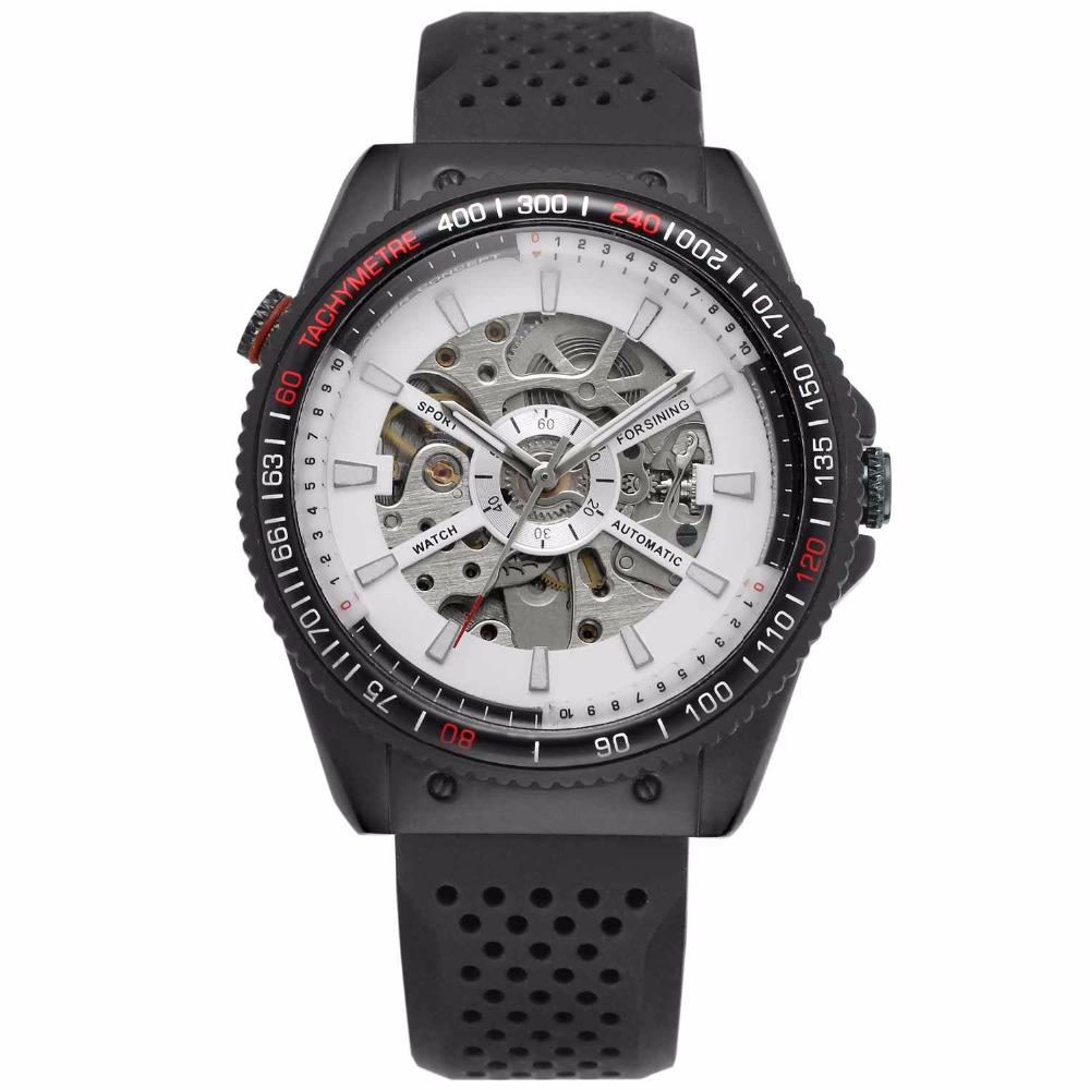 Automatic Mechanical Watch for Men featuring a skeleton design and silicone strap, showcasing a stylish and sporty look.