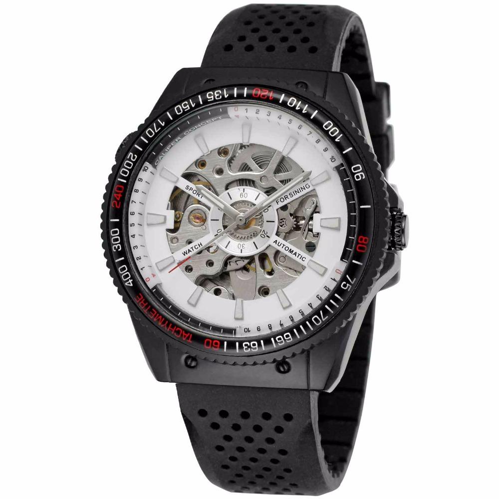 Automatic Mechanical Watch for Men featuring a skeleton design and silicone strap, showcasing a stylish and sporty look.