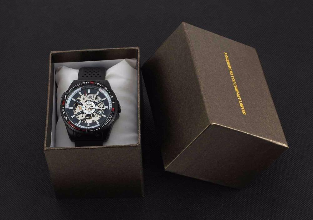 Automatic Mechanical Watch for Men featuring a skeleton design and silicone strap, showcasing a stylish and sporty look.