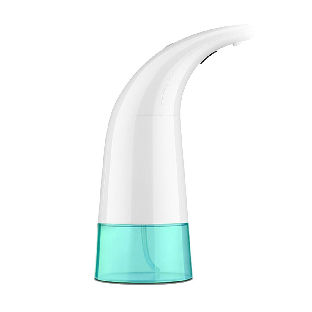 Automatic Soap Foam Dispenser in white and green, showcasing touchless operation and low battery alert features.