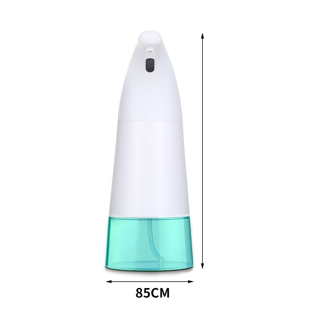 Automatic Soap Foam Dispenser in white and green, showcasing touchless operation and low battery alert features.