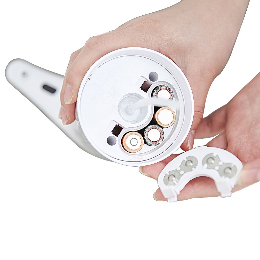 Automatic Soap Foam Dispenser in white and green, showcasing touchless operation and low battery alert features.