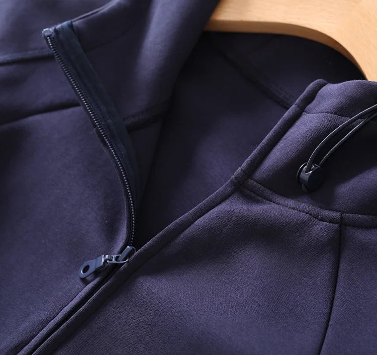 Autumn Simple Three Dimensional Cutting Zipper Cardigan showcasing its stylish design and full sleeves, made from a soft cotton-polyester blend.