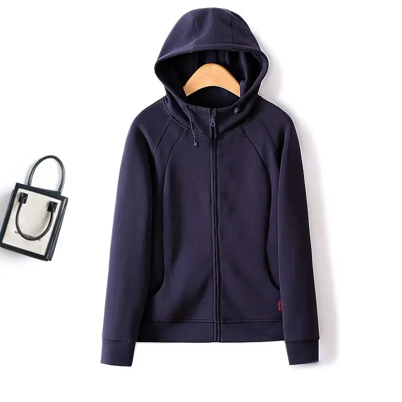 Autumn Simple Three Dimensional Cutting Zipper Cardigan showcasing its stylish design and full sleeves, made from a soft cotton-polyester blend.