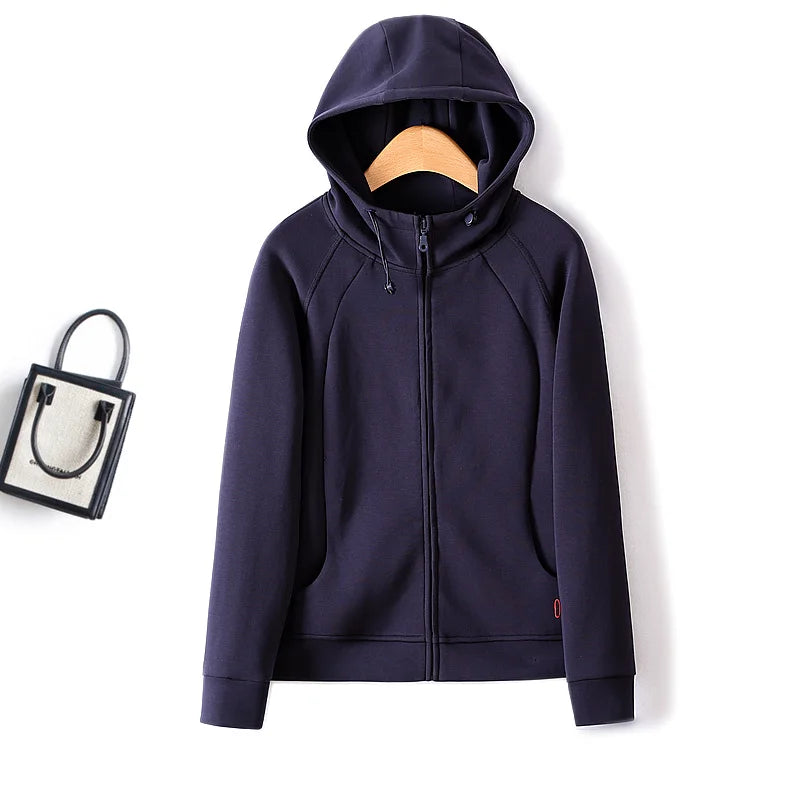 Autumn Simple Three Dimensional Cutting Zipper Cardigan showcasing its stylish design and full sleeves, made from a soft cotton-polyester blend.