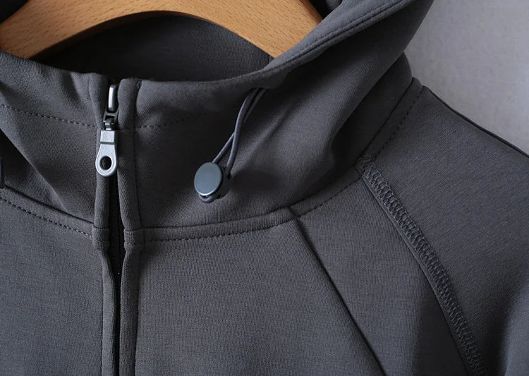 Autumn Simple Three Dimensional Cutting Zipper Cardigan showcasing its stylish design and full sleeves, made from a soft cotton-polyester blend.