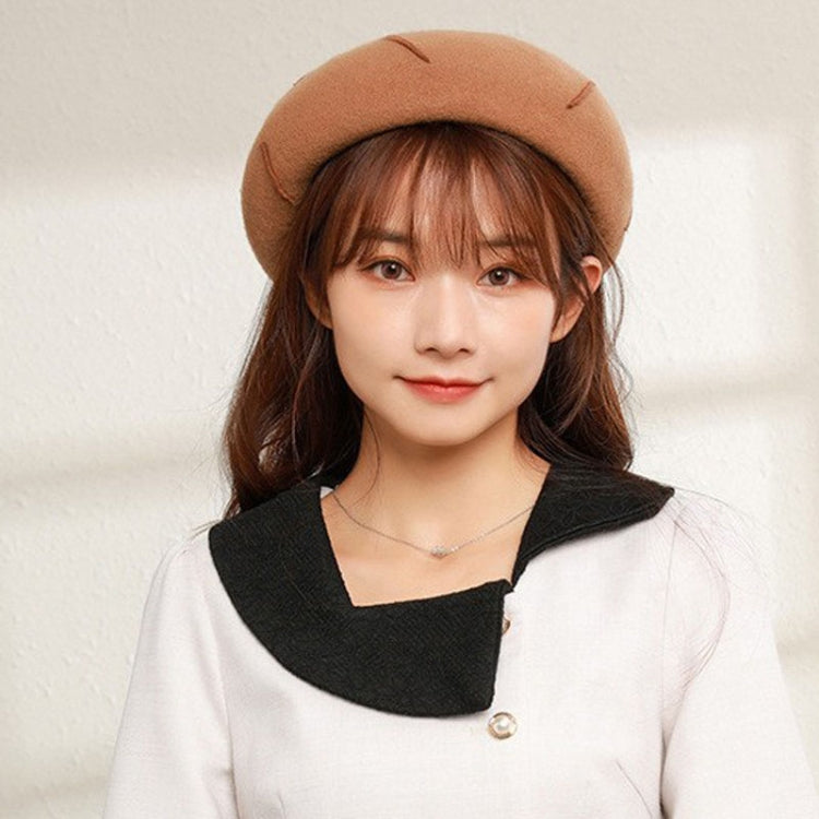 A stylish Autumn Winter Embroidered Warm Wool Hat for women, featuring intricate embroidery and a comfortable fit, perfect for outdoor leisure activities.