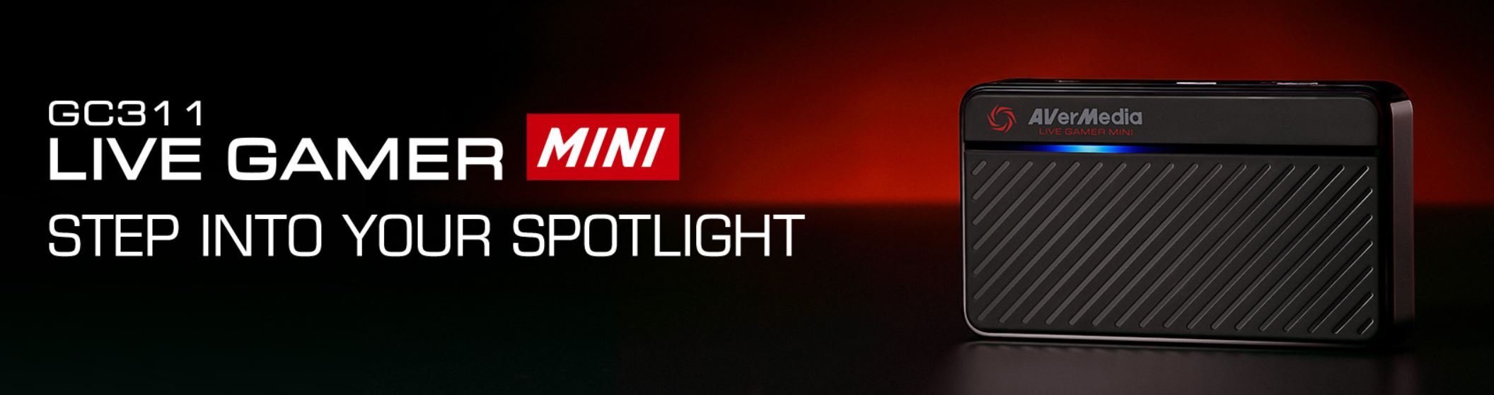 AVERMEDIA GC311 Live Gamer MINI capture device with HDMI input and output ports, compact design for easy portability.