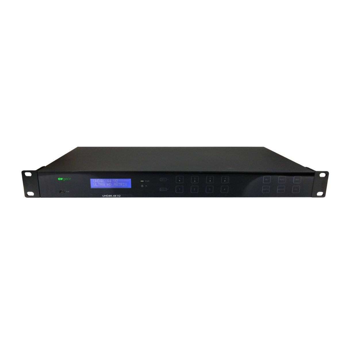 AVGear AVG-UHD4K-44 V2 HDMI 4 x 4 Matrix Switch with multiple HDMI inputs and outputs, designed for professional AV setups.