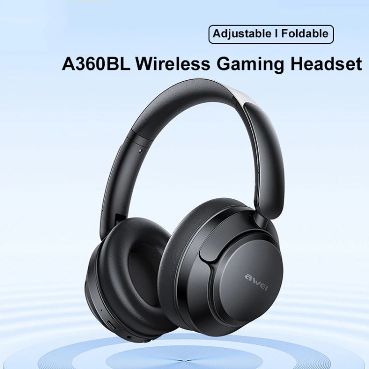 AWEI A360BL Foldable Wireless Bluetooth Gaming Headset in black, showcasing its sleek design and foldable feature.