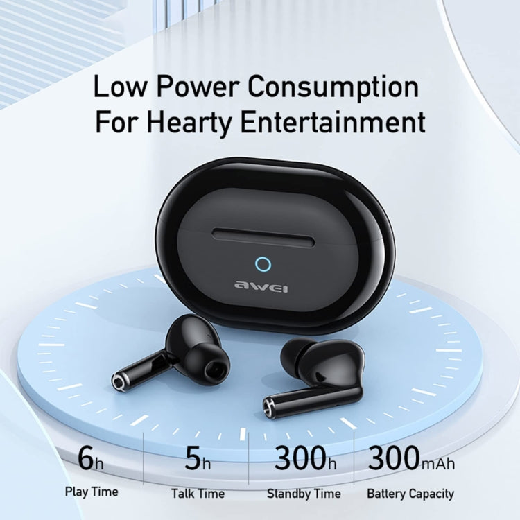 Awei T61 Noise Reduction Dual Mic TWS Bluetooth Earbuds in black, showcasing sleek design and advanced features.
