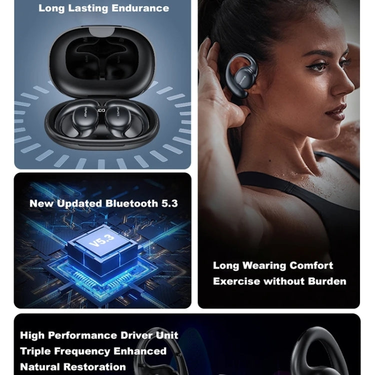 Awei T80 Air Conduction Sport TWS Bluetooth Earbuds in black, showcasing their sleek design and earhook style.