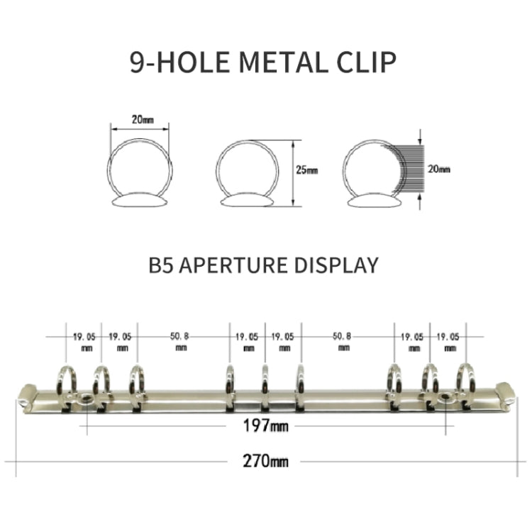 B5 9 Rings Loose-leaf Journal with clear PVC cover and glitter design, featuring a zipper closure and metal binder.
