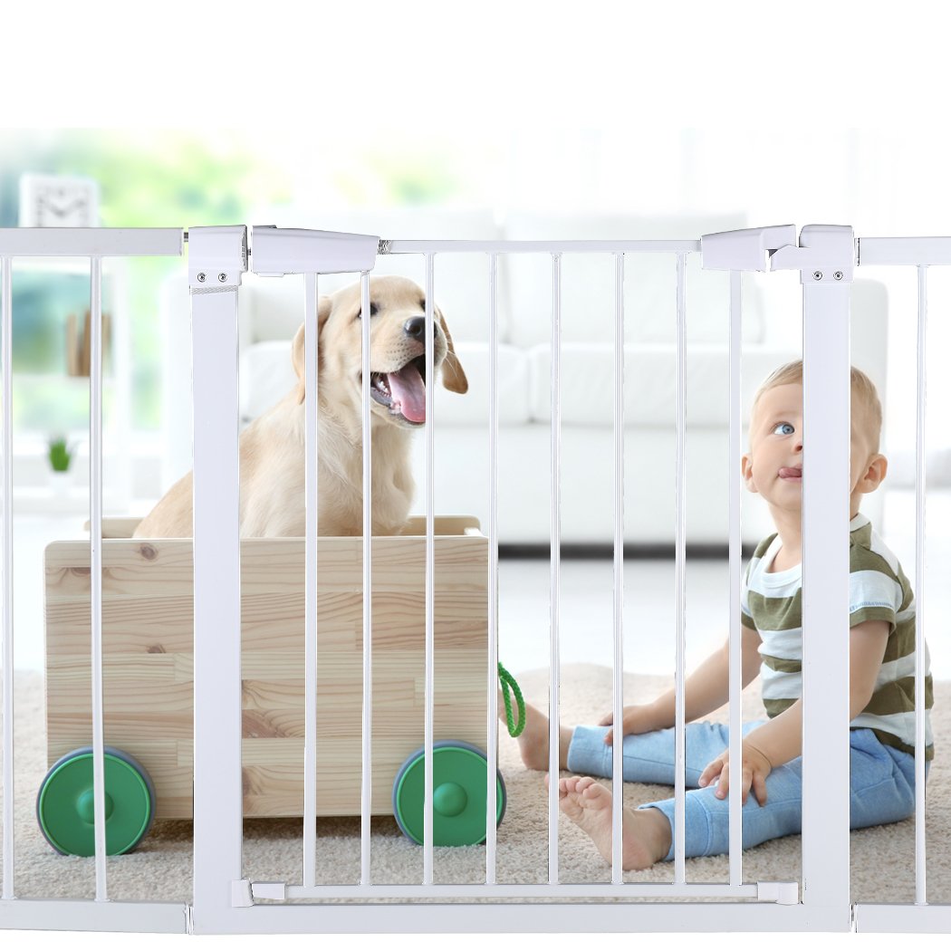 White Baby Kids Pet Safety Security Gate Extension Panel, designed for stair barriers and doorways.
