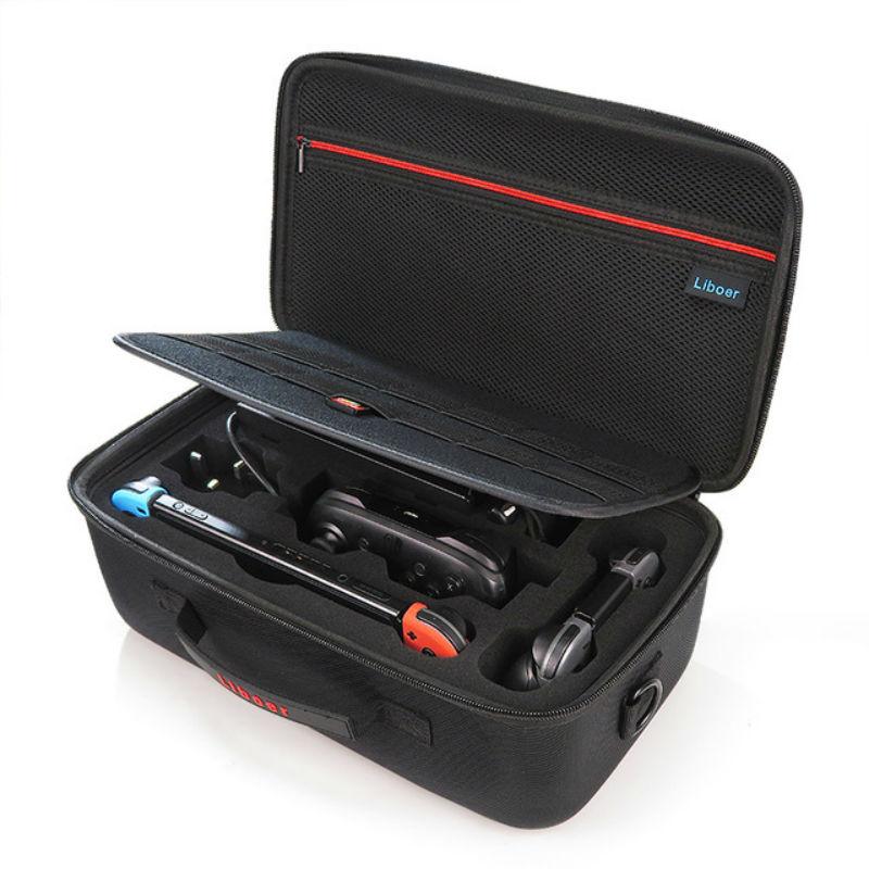 A protective hard carrying case for Nintendo Switch, featuring a durable exterior and soft lining, designed for travel and storage.