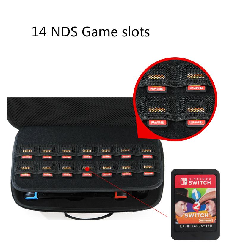 A protective hard carrying case for Nintendo Switch, featuring a durable exterior and soft lining, designed for travel and storage.