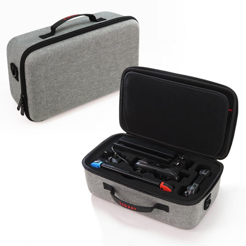 A protective hard carrying case for Nintendo Switch, featuring a durable exterior and soft lining, designed for travel and storage.