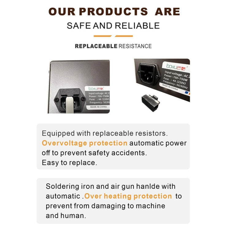 Baku BA-909D+ 750W 3 in 1 Hot Air Soldering Station with integrated hot air gun and soldering iron.