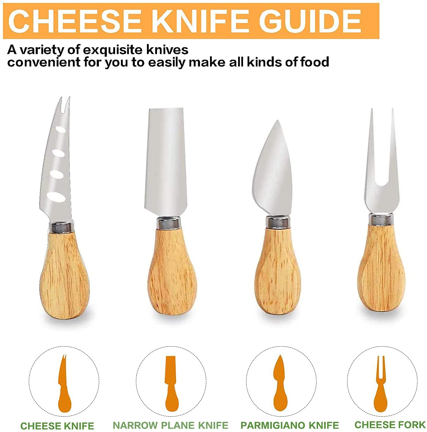 Bamboo cheese board set featuring a slate rock tray, stainless steel knives, and organized compartments for cheese, fruits, and nuts.