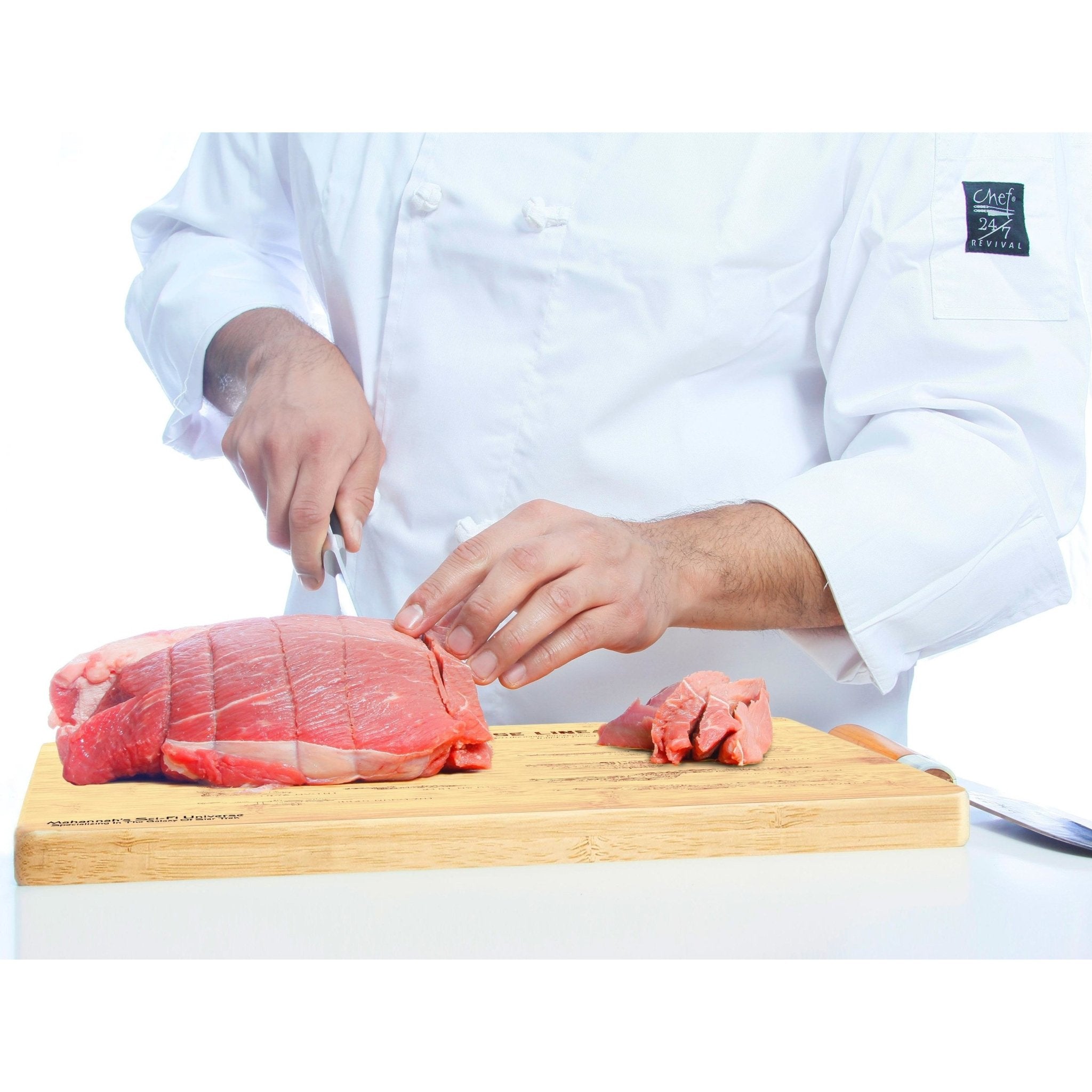 Bamboo cutting board featuring laser engraved lineage of USS Enterprise NCC-1701, showcasing intricate details and unique design.