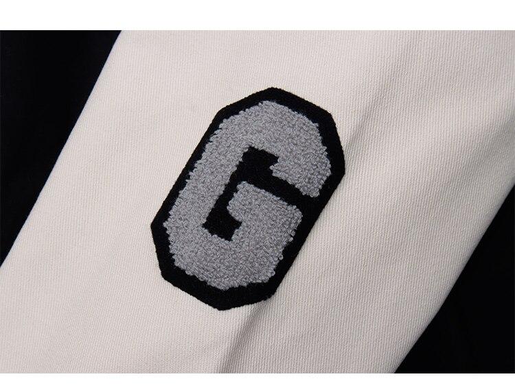 Men's baseball jacket featuring patchwork design, furry letter patches, and a stylish college look in black, blue, and khaki colors.