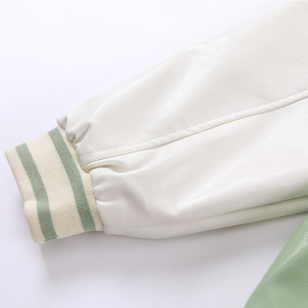 Men's retro baseball jacket featuring color block design and furry patches, perfect for autumn streetwear.