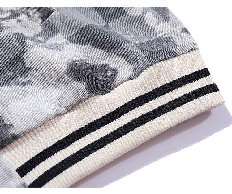 Men's tie dye checkerboard bomber jacket featuring a V-neck collar and ribbed cuffs, perfect for streetwear style.