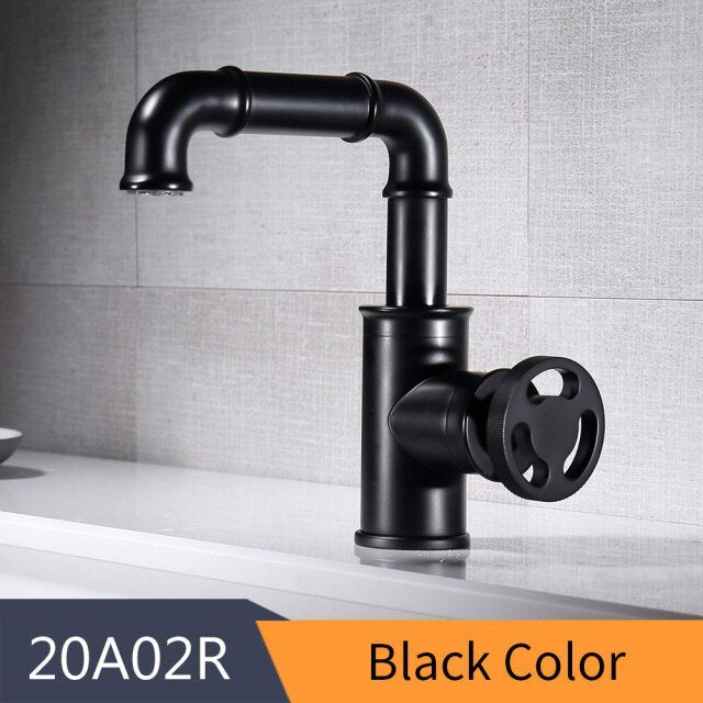 Black brass crane basin faucet with hot and cold water mixer, featuring a contemporary design and single handle for easy operation.
