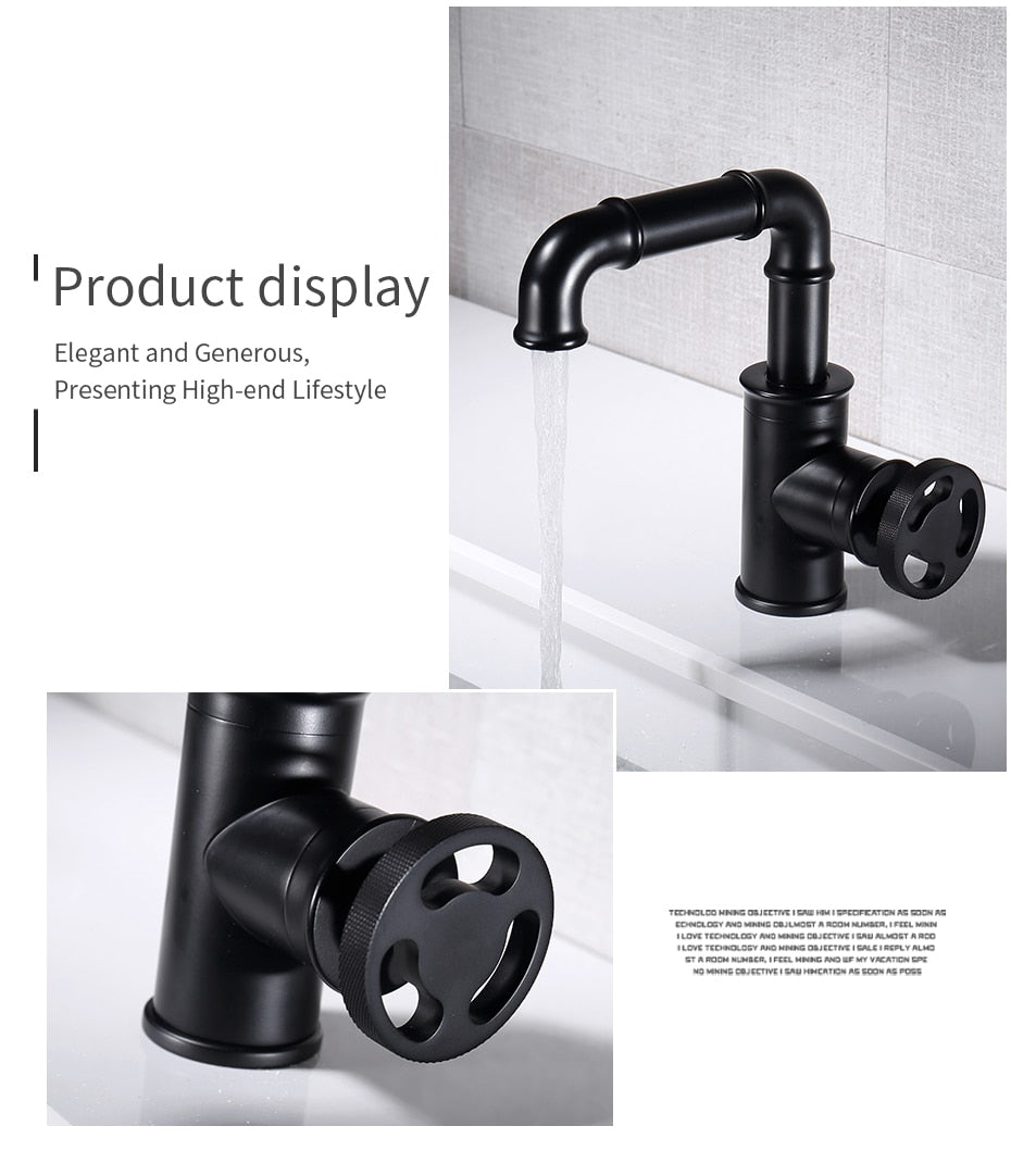 Black brass crane basin faucet with hot and cold water mixer, featuring a contemporary design and single handle for easy operation.