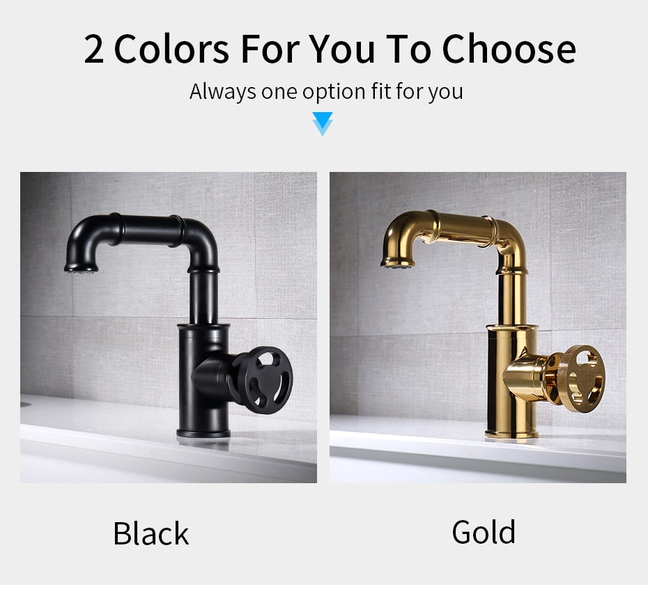 Black brass crane basin faucet with hot and cold water mixer, featuring a contemporary design and single handle for easy operation.
