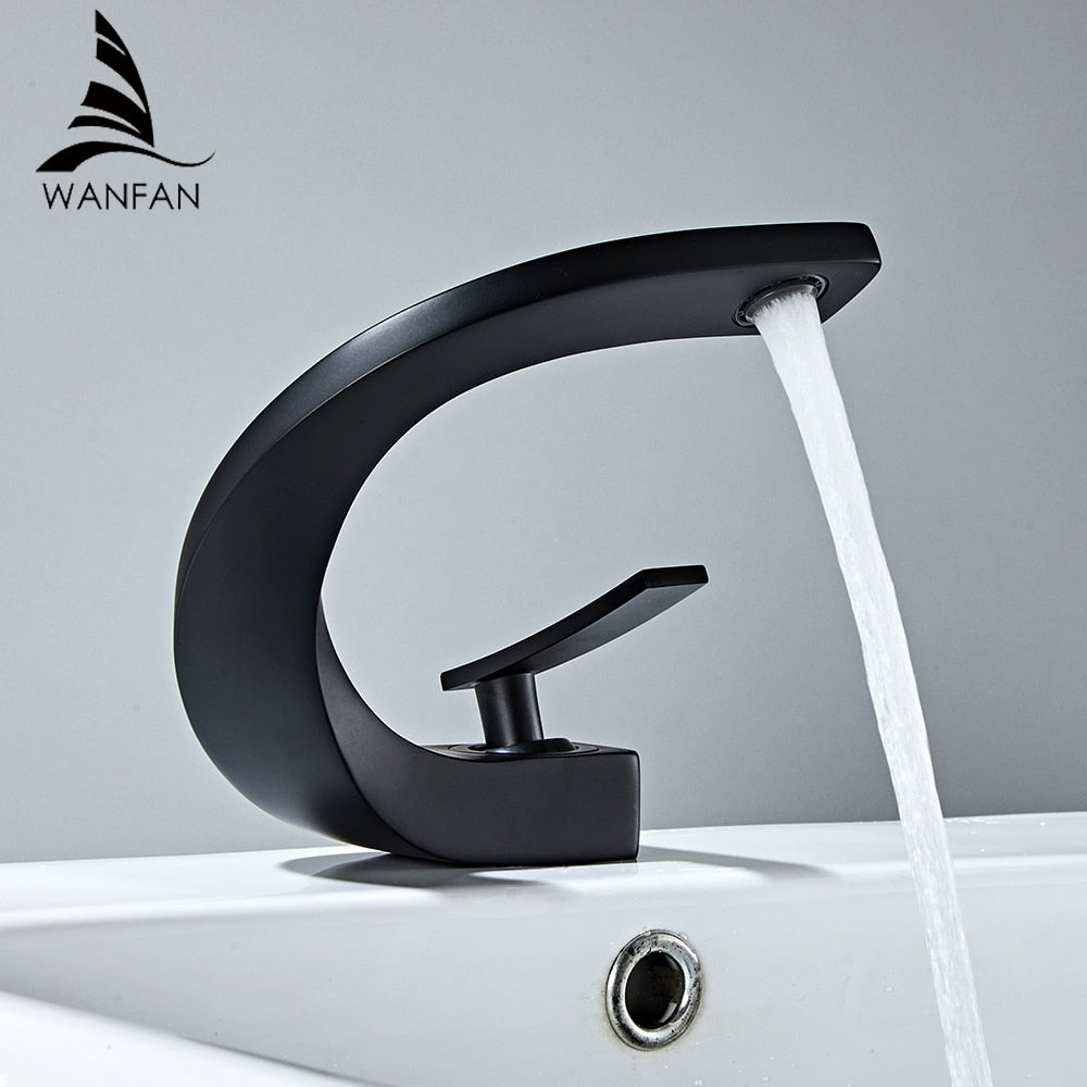 Matte black modern bathroom mixer tap made of brass, featuring a single handle and sleek design, ideal for contemporary washbasins.