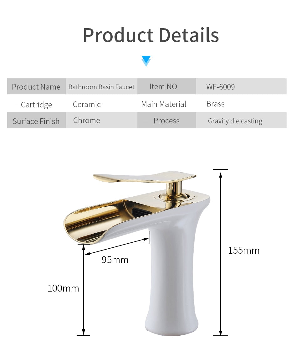 Basin Faucets Waterfall Bathroom Faucet in chrome finish with single handle design, showcasing elegant waterfall flow.