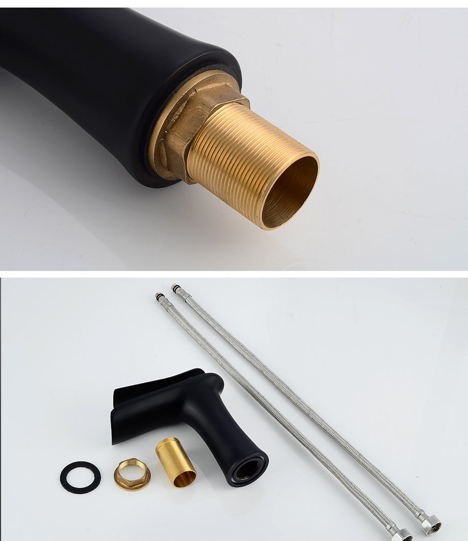 Basin Faucets Waterfall Bathroom Faucet in chrome finish with single handle design, showcasing elegant waterfall flow.