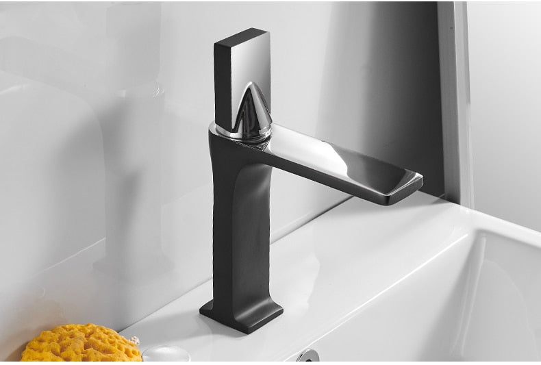 Basin Faucets Waterfall Bathroom Faucet in chrome finish with single handle design, showcasing elegant waterfall flow.