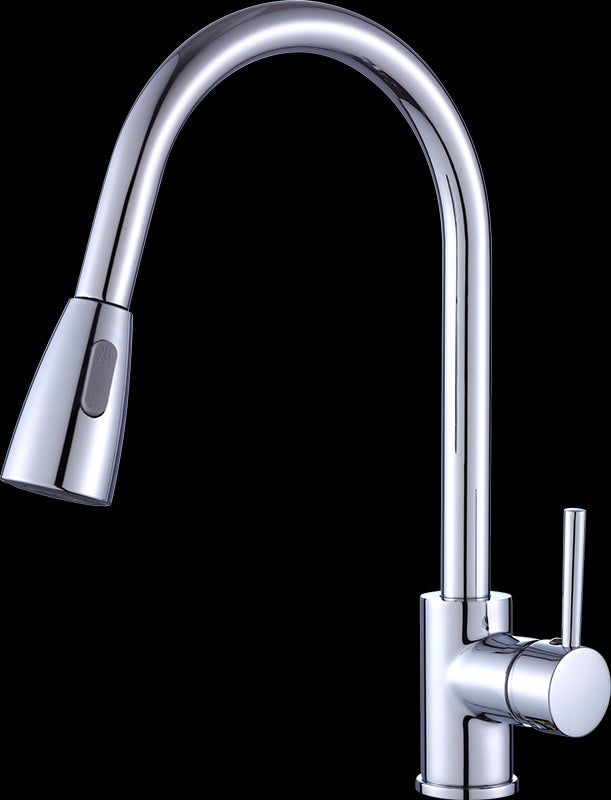 Della Francesca Basin Mixer Tap Faucet with polished chrome finish and pull-out handheld head, designed for kitchen, laundry, and bathroom sinks.