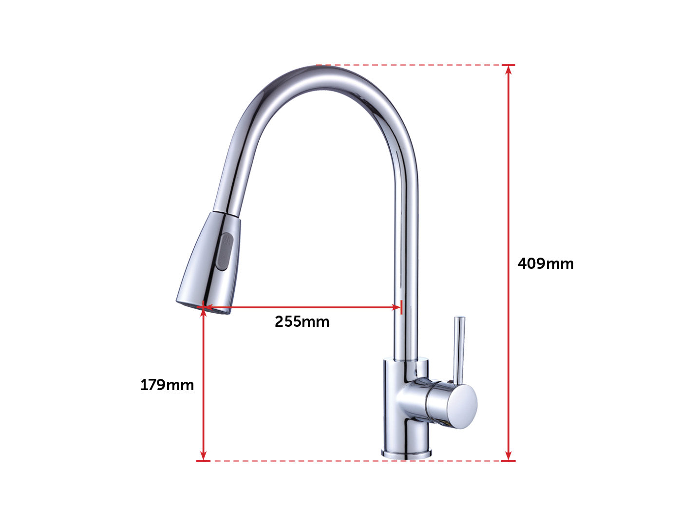 Della Francesca Basin Mixer Tap Faucet with polished chrome finish and pull-out handheld head, designed for kitchen, laundry, and bathroom sinks.