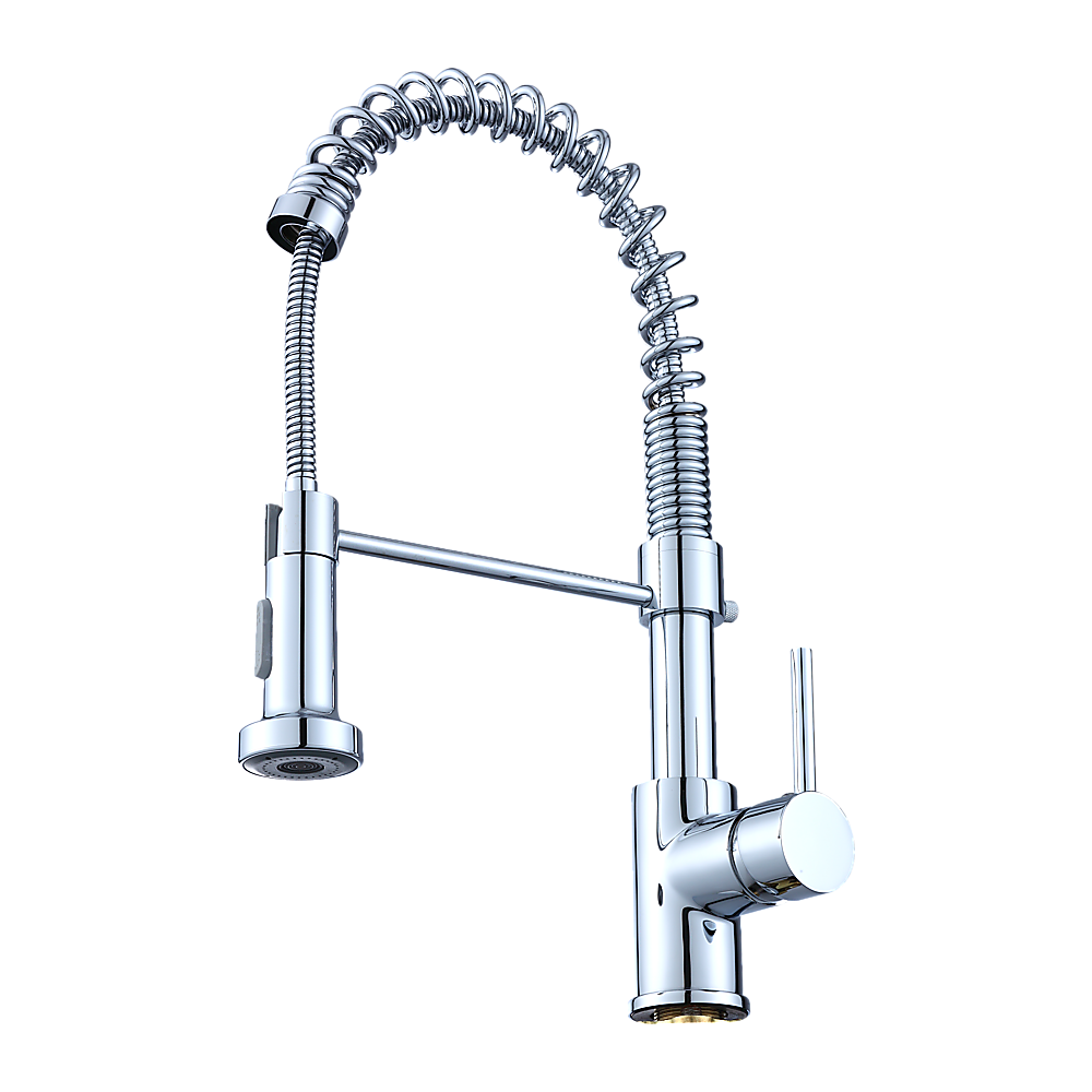 Della Francesca Basin Mixer Tap Faucet with a polished chrome finish and pull-out handheld head, designed for kitchen and laundry sinks.