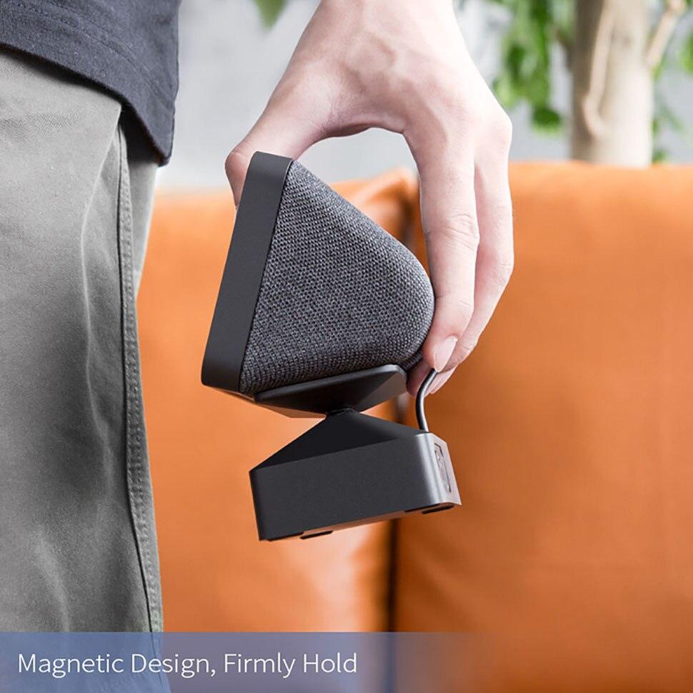 Battery base for Echo Show 8 and Show 5, featuring an adjustable stand and wireless charging capabilities, designed for portability and stability.