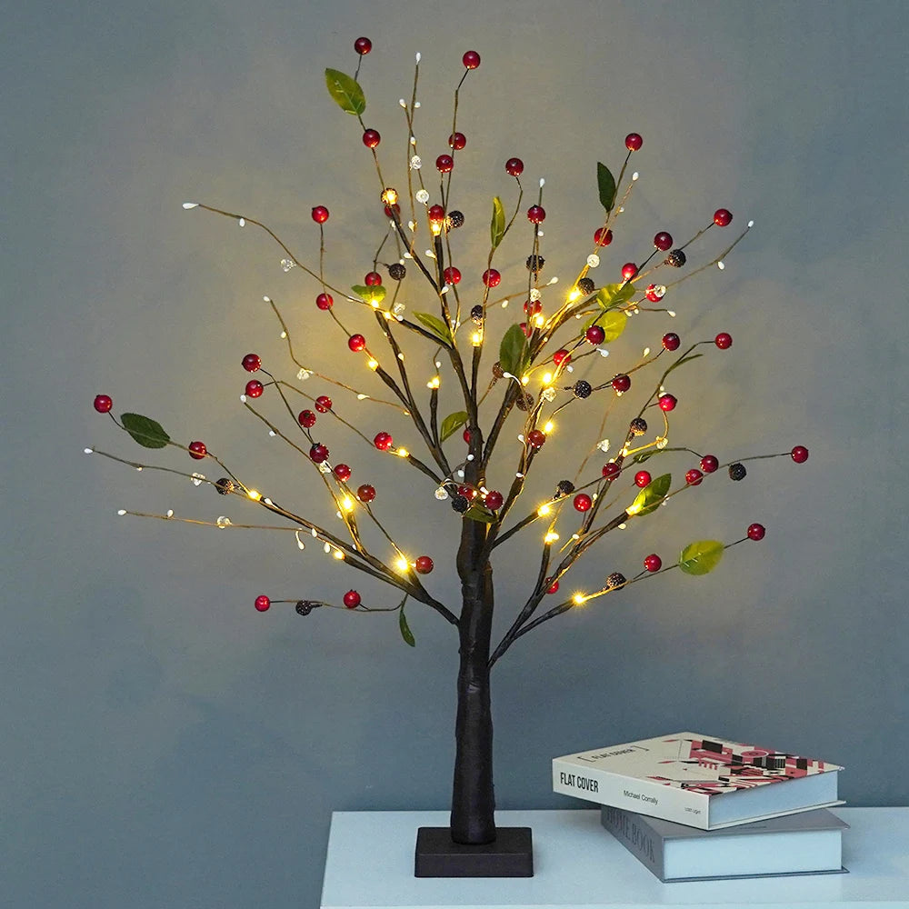 Battery operated bonsai tree lamp with warm white LED lights and decorative beads, perfect for home decor and gifting.