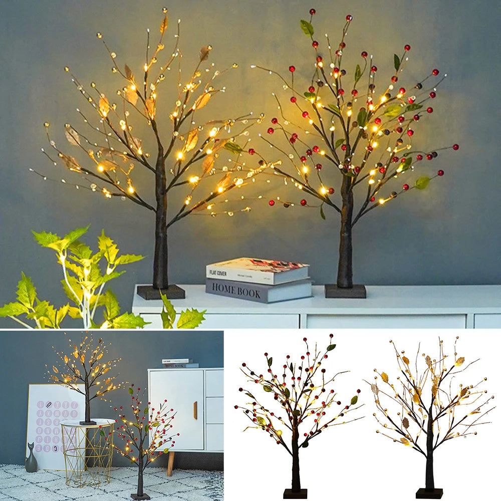 Battery operated bonsai tree lamp with warm white LED lights and decorative beads, perfect for home decor and gifting.
