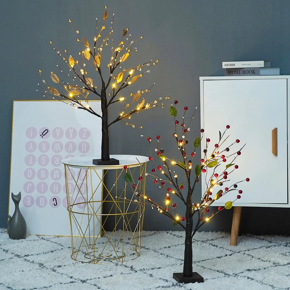 Battery operated bonsai tree lamp with warm white LED lights and decorative beads, perfect for home decor and gifting.