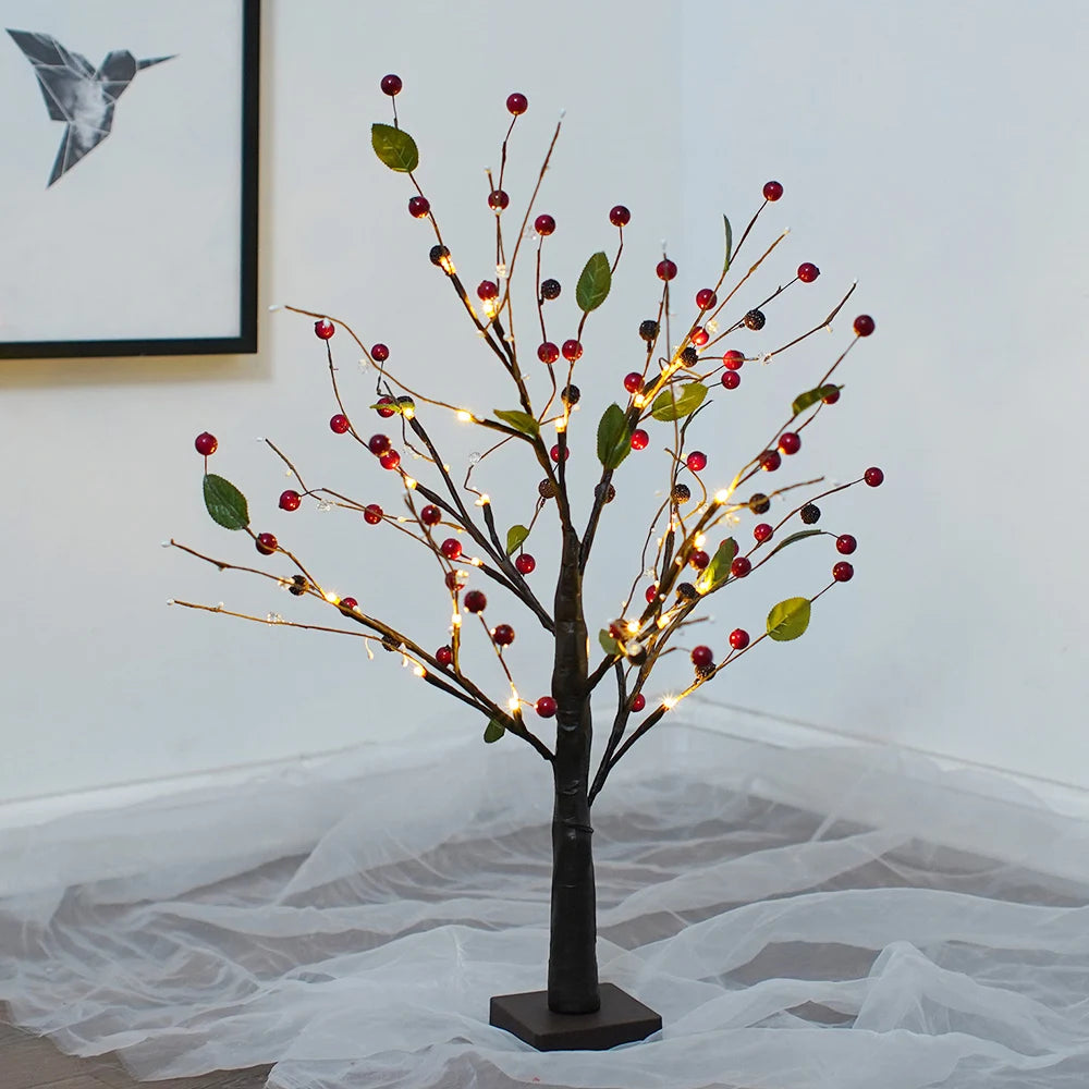 Battery operated bonsai tree lamp with warm white LED lights and decorative beads, perfect for home decor and gifting.