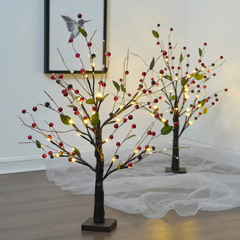 Battery operated bonsai tree lamp with warm white LED lights and decorative beads, perfect for home decor and gifting.