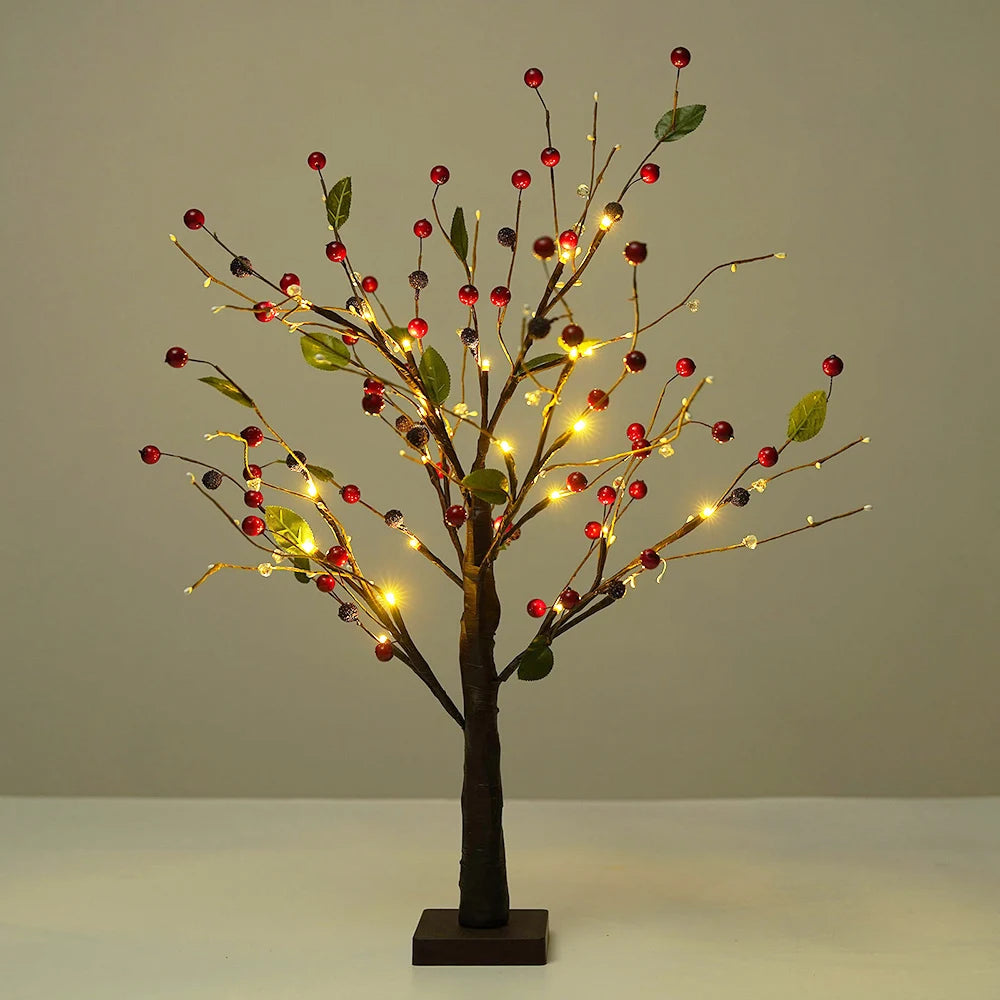 Battery operated bonsai tree lamp with warm white LED lights and decorative beads, perfect for home decor and gifting.