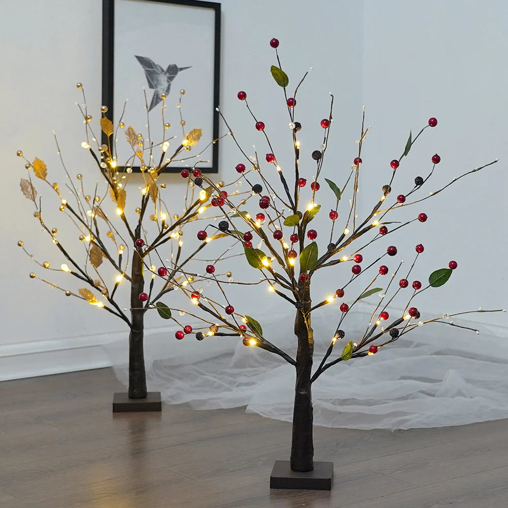 Battery operated bonsai tree lamp with warm white LED lights and decorative beads, perfect for home decor and gifting.