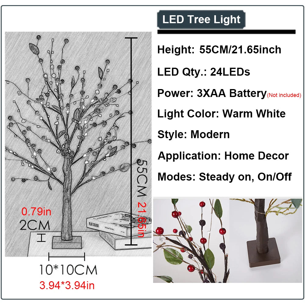 Battery operated bonsai tree lamp with warm white LED lights and decorative beads, perfect for home decor and gifting.