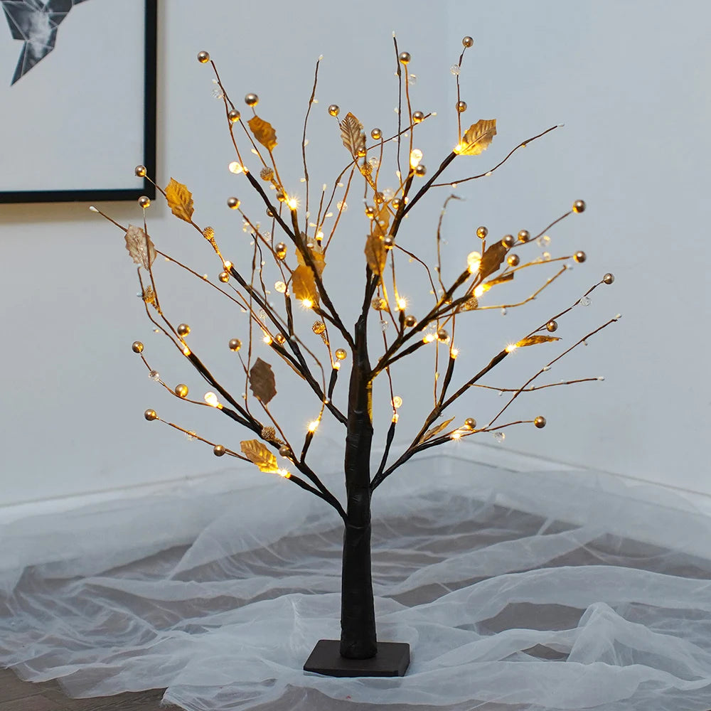 Battery operated bonsai tree lamp with warm white LED lights and decorative beads, perfect for home decor and gifting.