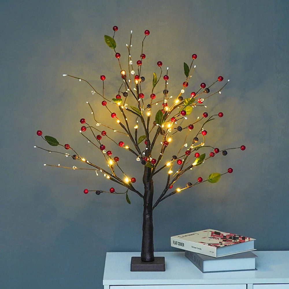 Battery operated bonsai tree lamp with warm white LED lights and decorative beads, perfect for home decor and gifting.